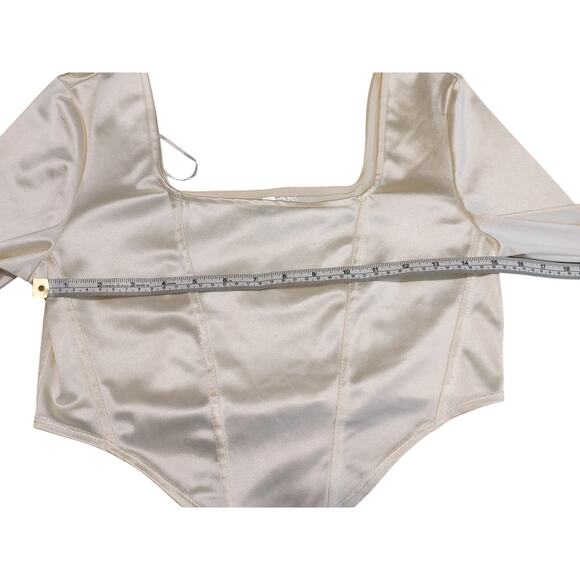 Divided H&M Long Sleeve Corset Cropped Top Asymmetric Hem Satin Cream Womens M - Picture 5 of 7
